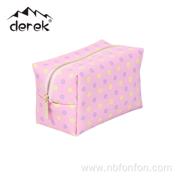 Cross print PU twill makeup Metal zipper makeup bag